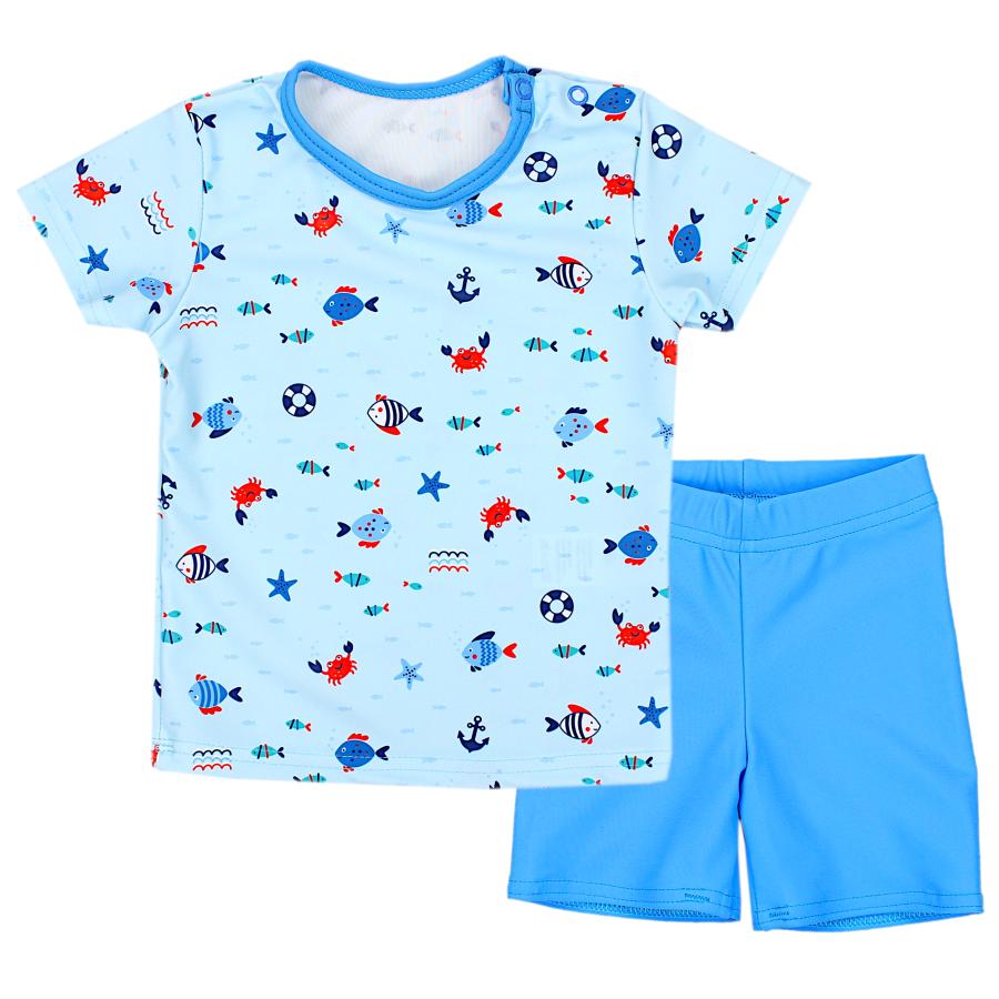 Aquarti Baby Jungen Bade-Set Zweiteiliger Badeanzug T-Shirt Badehose UV-Schutz